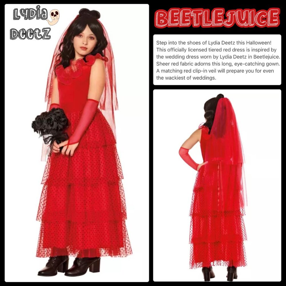 Spirit Halloween Beetlejuice Bride Lydia Deetz Dress Youth L 12-14 Kids Costume